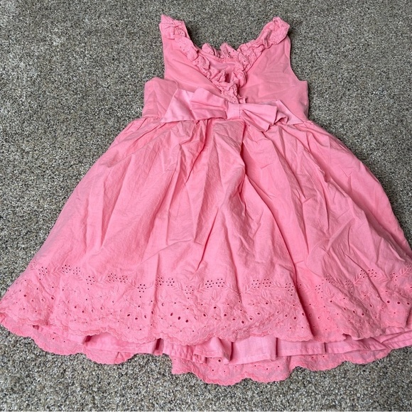 TAHARI Girls 7 Pink Eyelet Lace Sleeveless Fit & Flare Dress Ruffle. - Picture 2 of 5